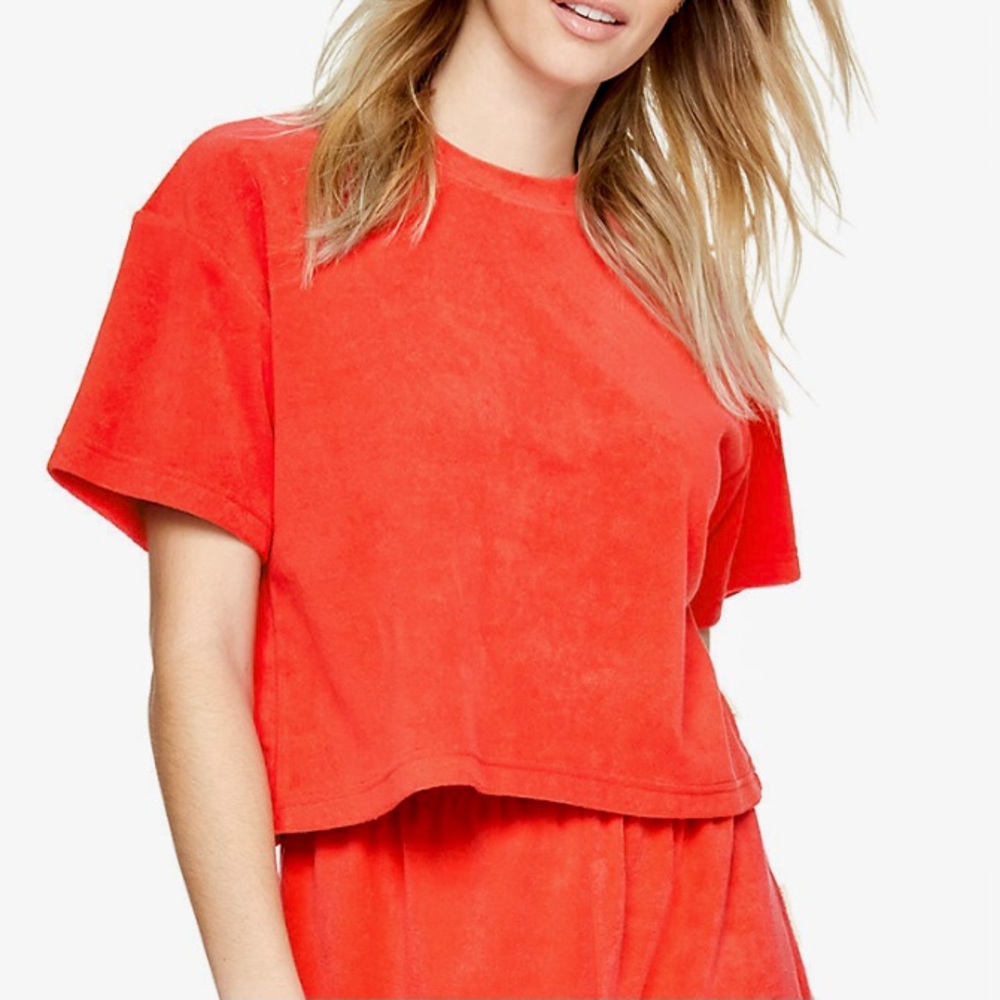 Kendall & Kylie Crop Terry Boxy Tee Sunfire Orange Size L Junior
